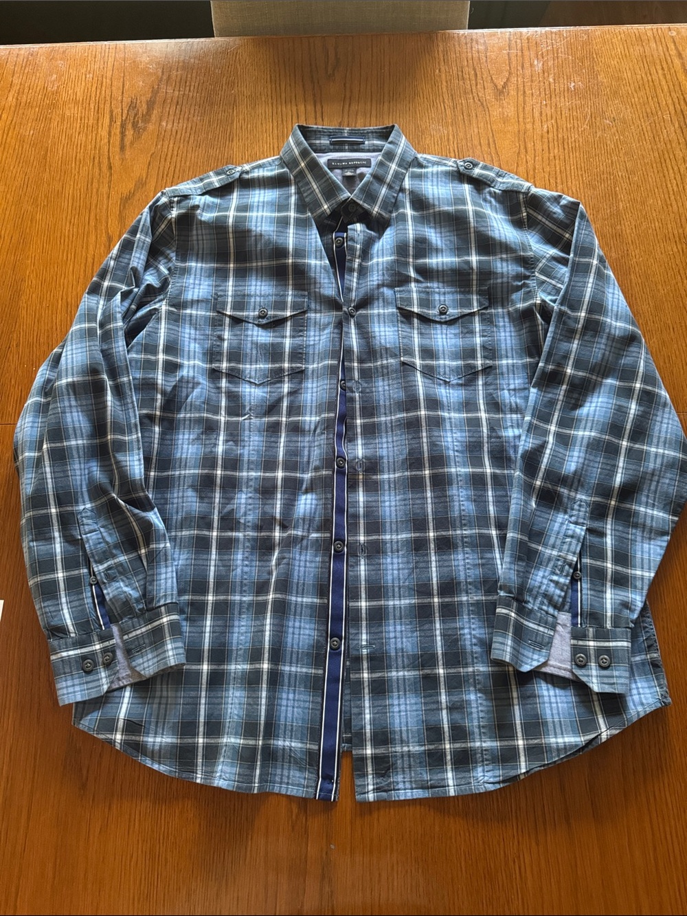 Banana Republic Blue and Gray Plaid Button-Down Shirt
